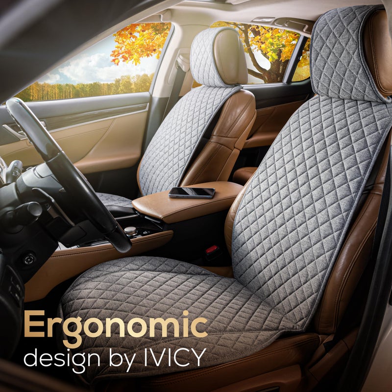 IVICY Linen Car Seat Cover for Cars - Non-Slip Soft & Breathable - Front Car Seat Protector Covers Universal Fits Most Automotive  Vans  SUVs  Trucks - 1 Unit - Gray - Image 2